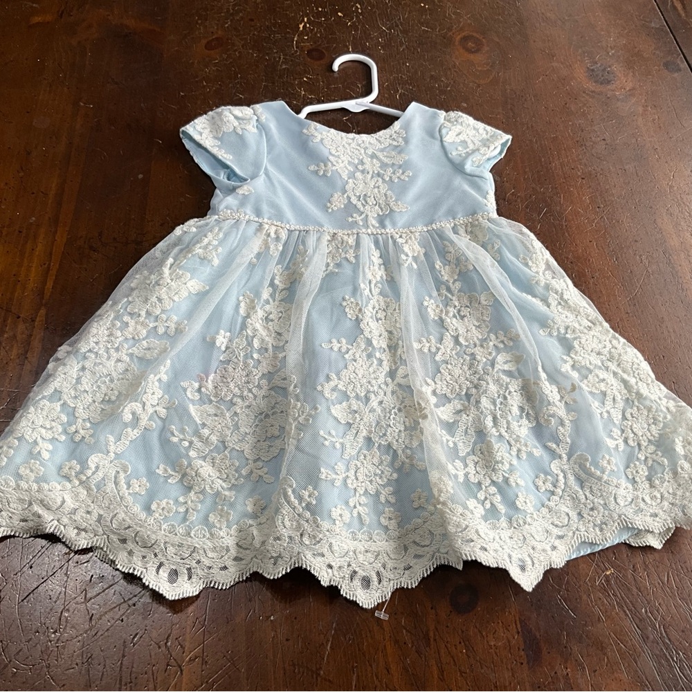 Pippa & Julie Baby Blue Dress with Ivory Lace Overlay